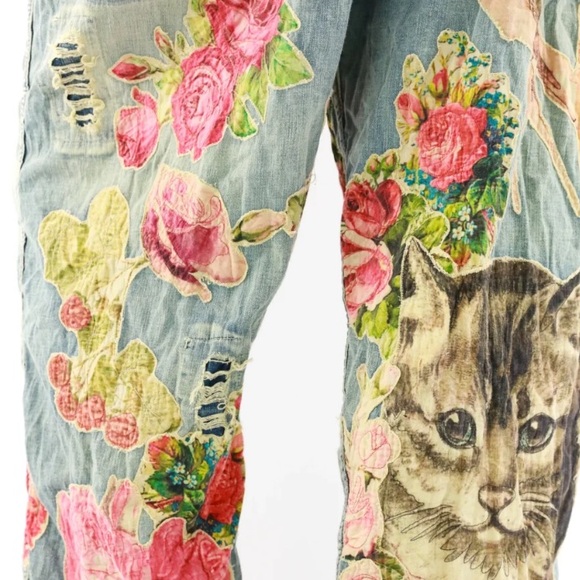 Magnolia Pearl/Free People Floral Appliqué Denim Overalls - Vintage - OS - NWT - Picture 15 of 16